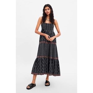 NWT Black Embroidered Beaded Boho Maxi Dress